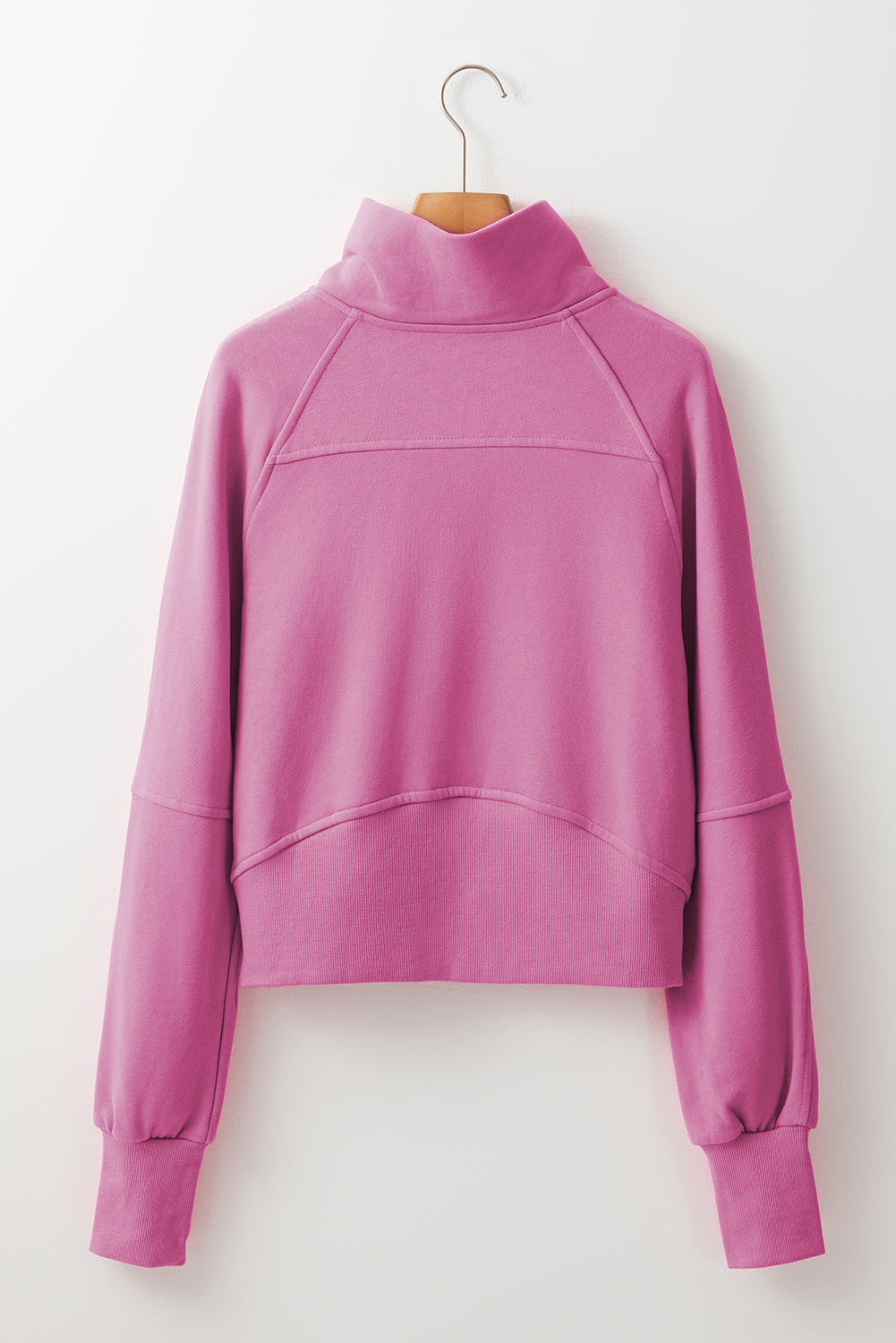 Parchment Zip Up Stand Collar Ribbed Thumbhole Sleeve Sweatshirt