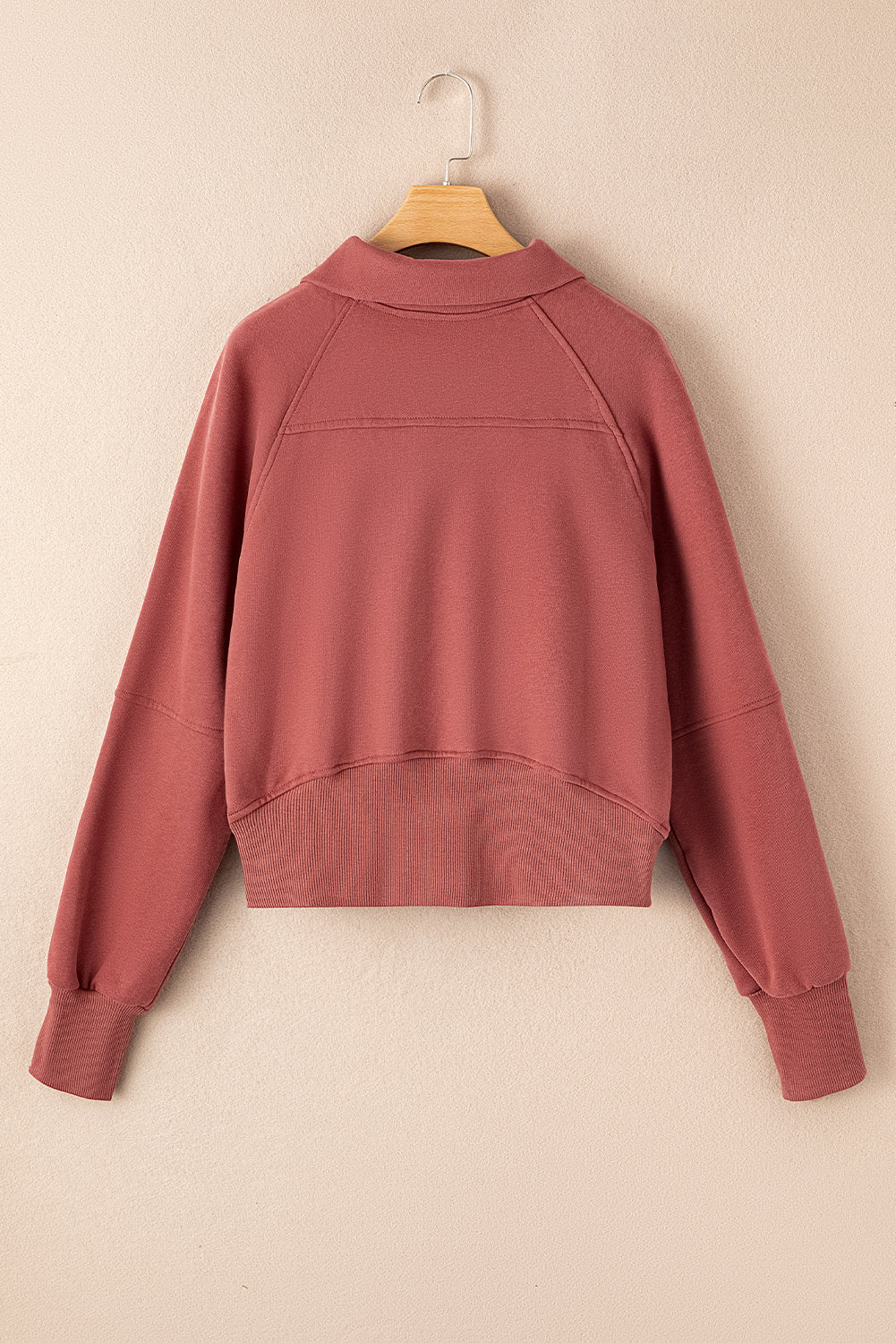 Parchment Zip Up Stand Collar Ribbed Thumbhole Sleeve Sweatshirt