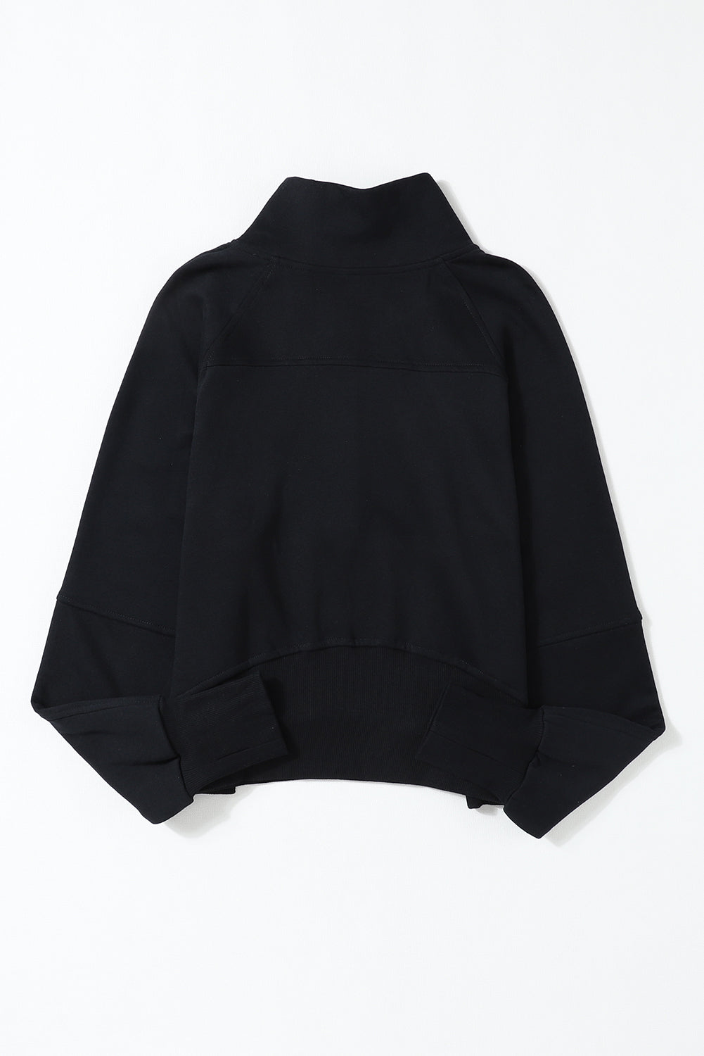 Parchment Zip Up Stand Collar Ribbed Thumbhole Sleeve Sweatshirt