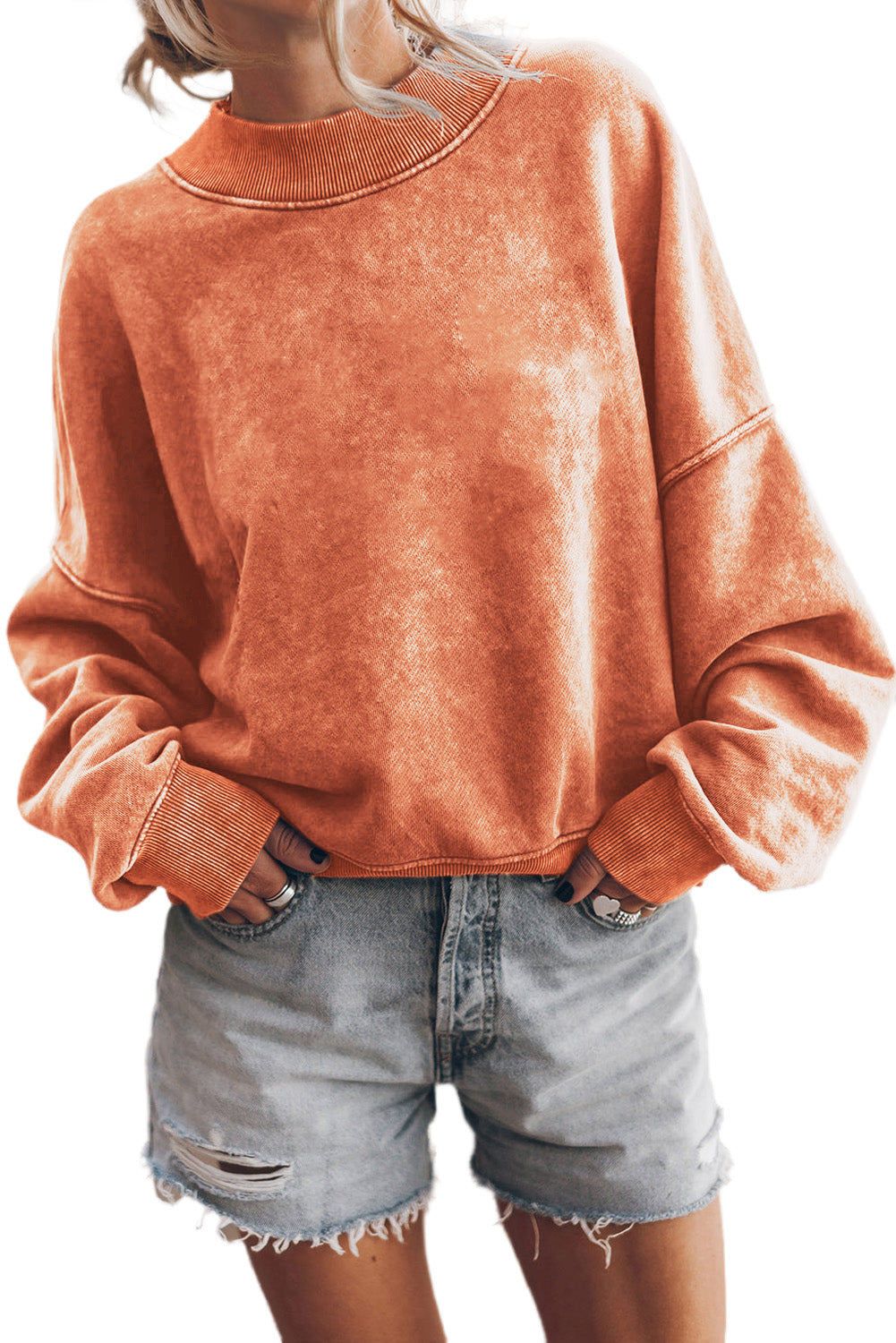 Brown Plain Drop Shoulder Crew Neck Pullover Sweatshirt