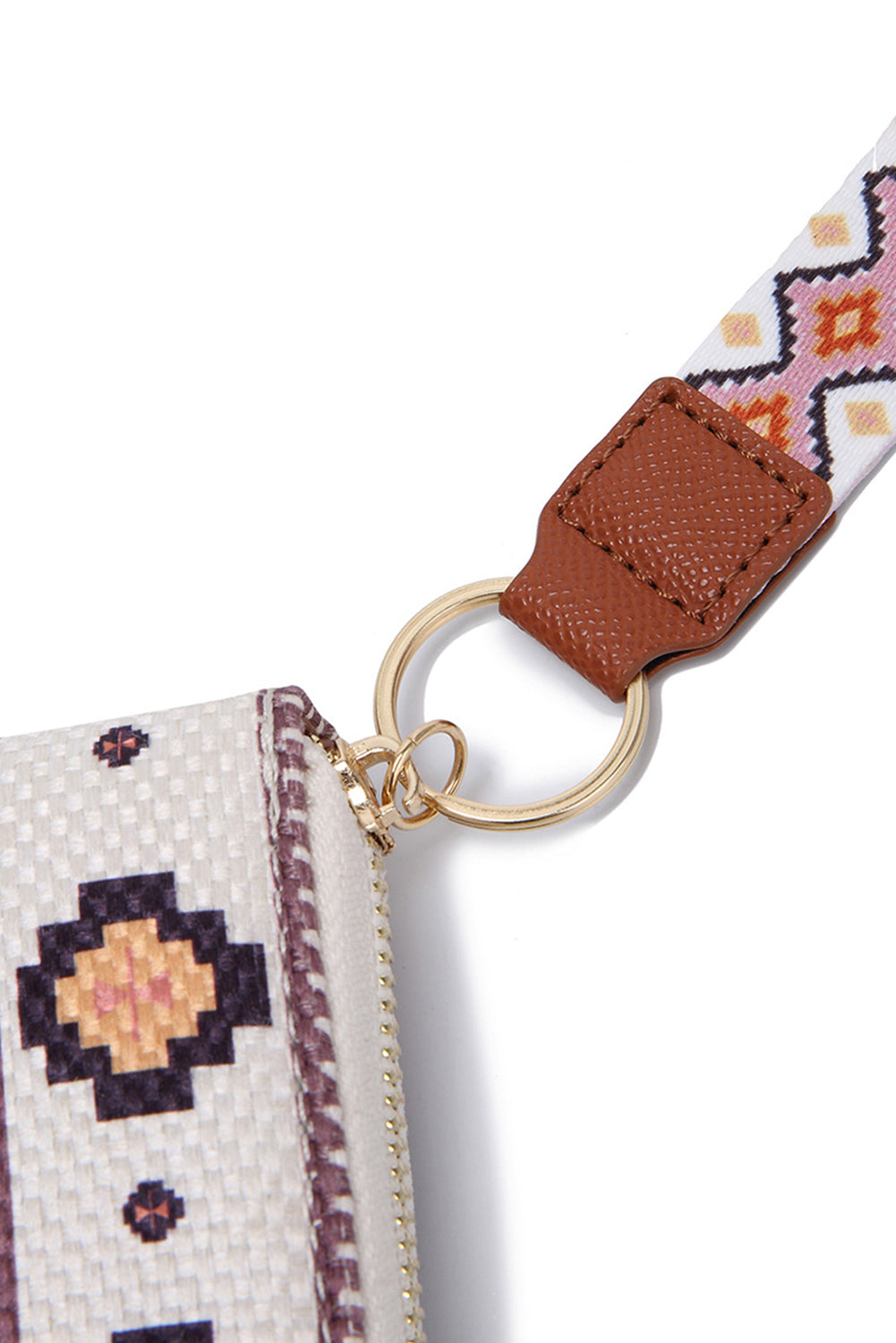 White Geometric Print PU Leather Wristlet Wallet