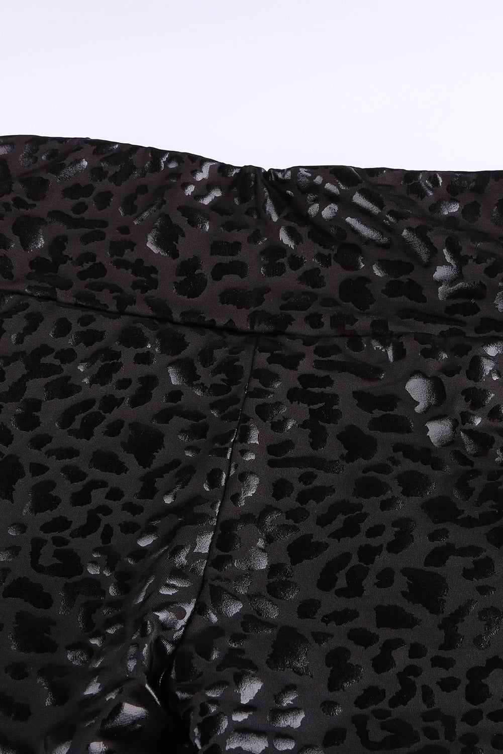 Black Casual Shiny Leopard Print Cropped Leggings