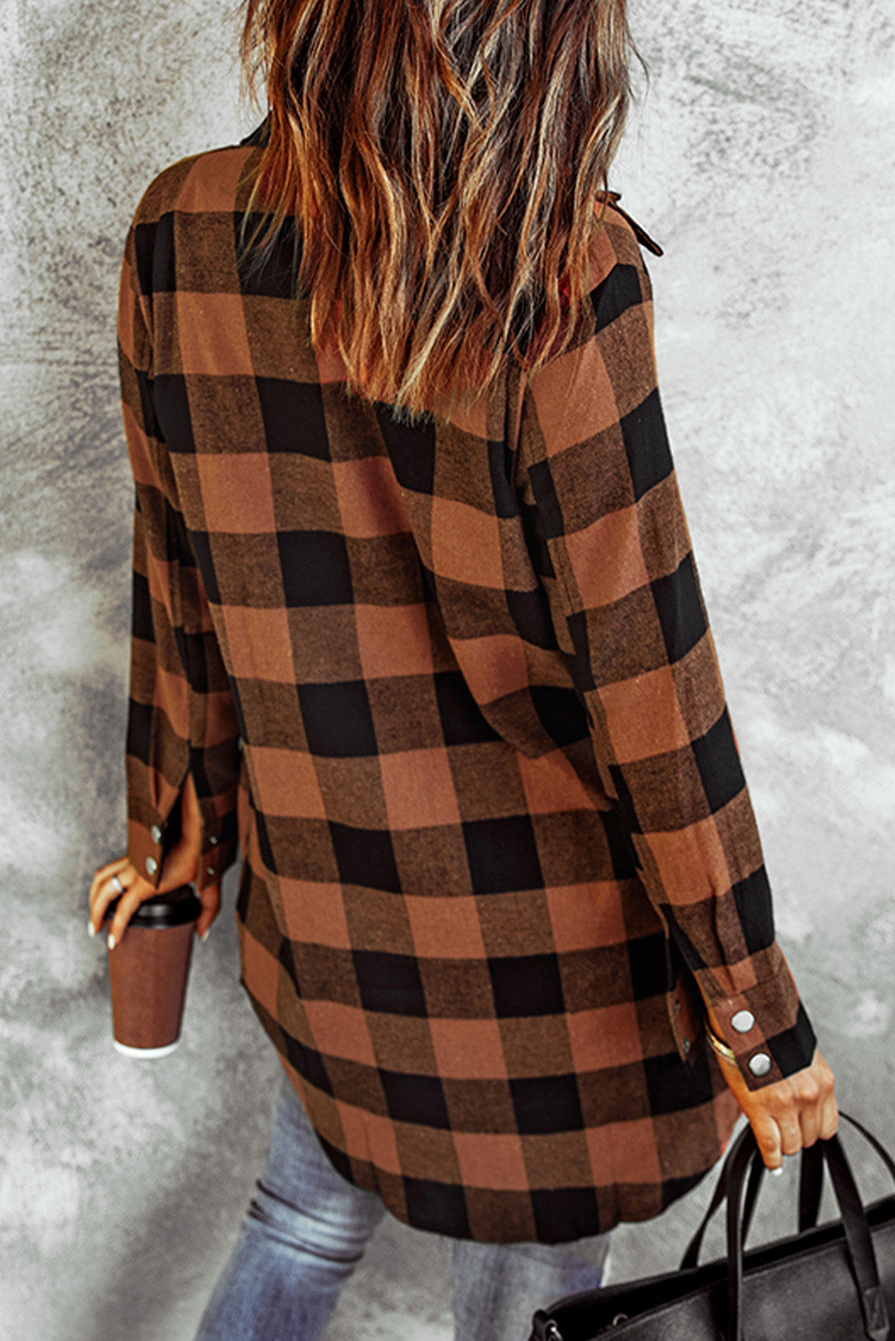 Red Plaid Collared Button Down Long Shirt Shacket