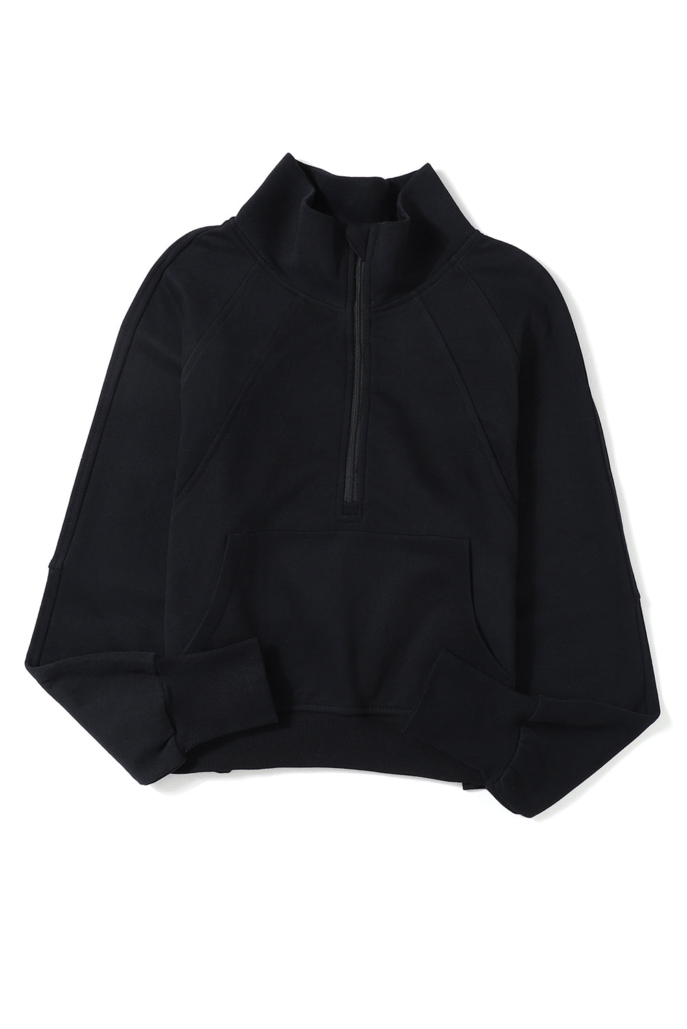 Parchment Zip Up Stand Collar Ribbed Thumbhole Sleeve Sweatshirt