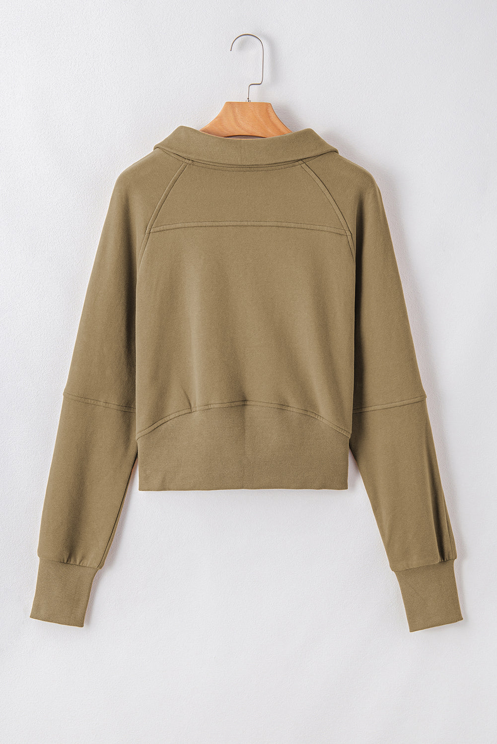 Parchment Zip Up Stand Collar Ribbed Thumbhole Sleeve Sweatshirt