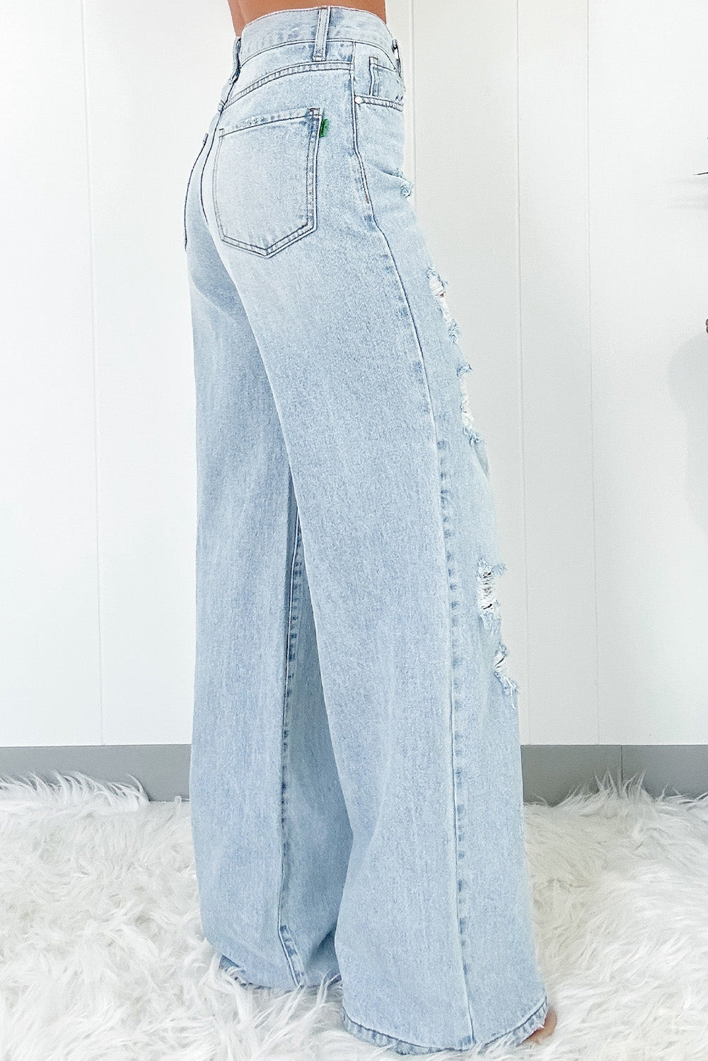 Beau Blue Light Wash Distressed High Waist Wide Leg Jeans