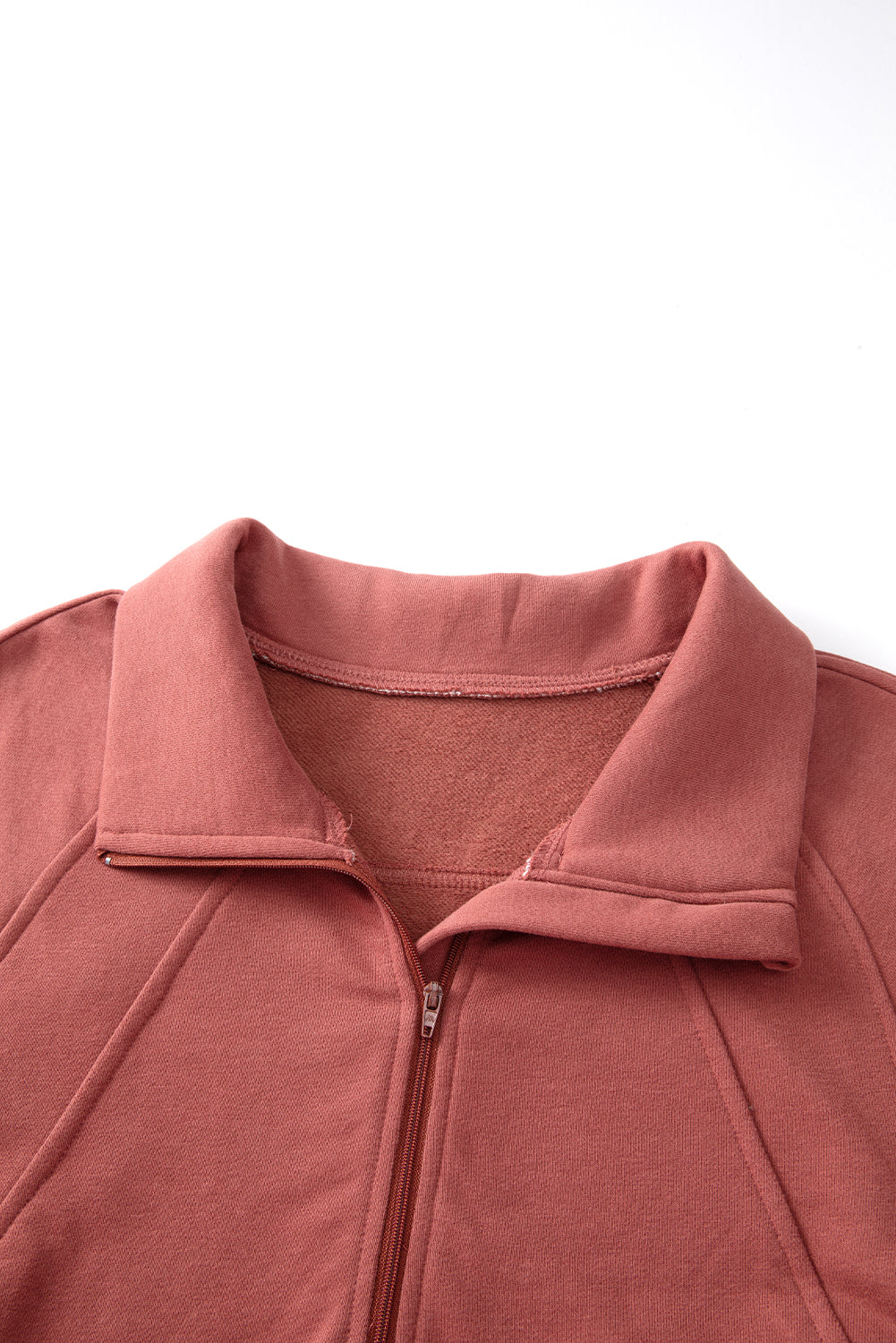 Parchment Zip Up Stand Collar Ribbed Thumbhole Sleeve Sweatshirt