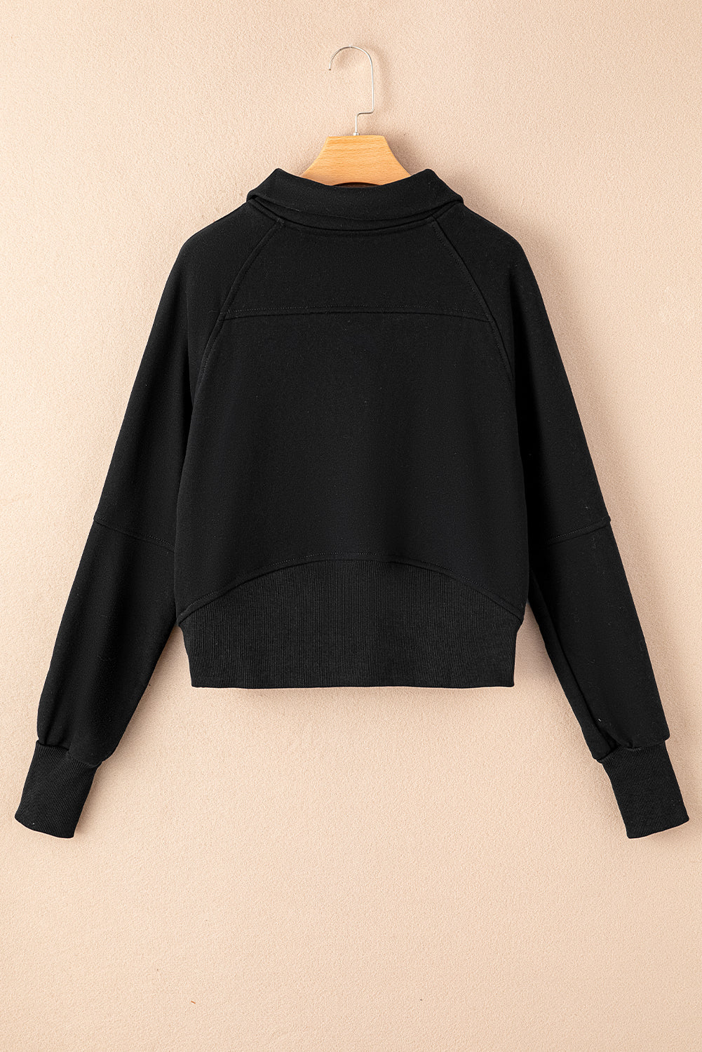 Parchment Zip Up Stand Collar Ribbed Thumbhole Sleeve Sweatshirt