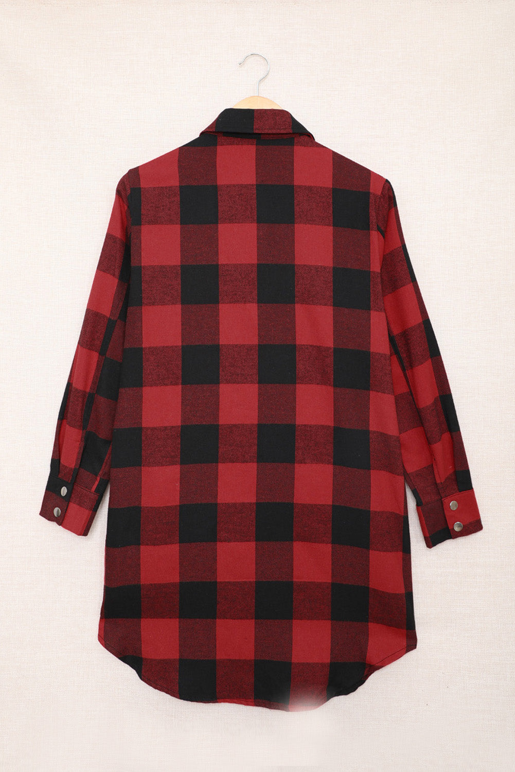 Red Plaid Collared Button Down Long Shirt Shacket