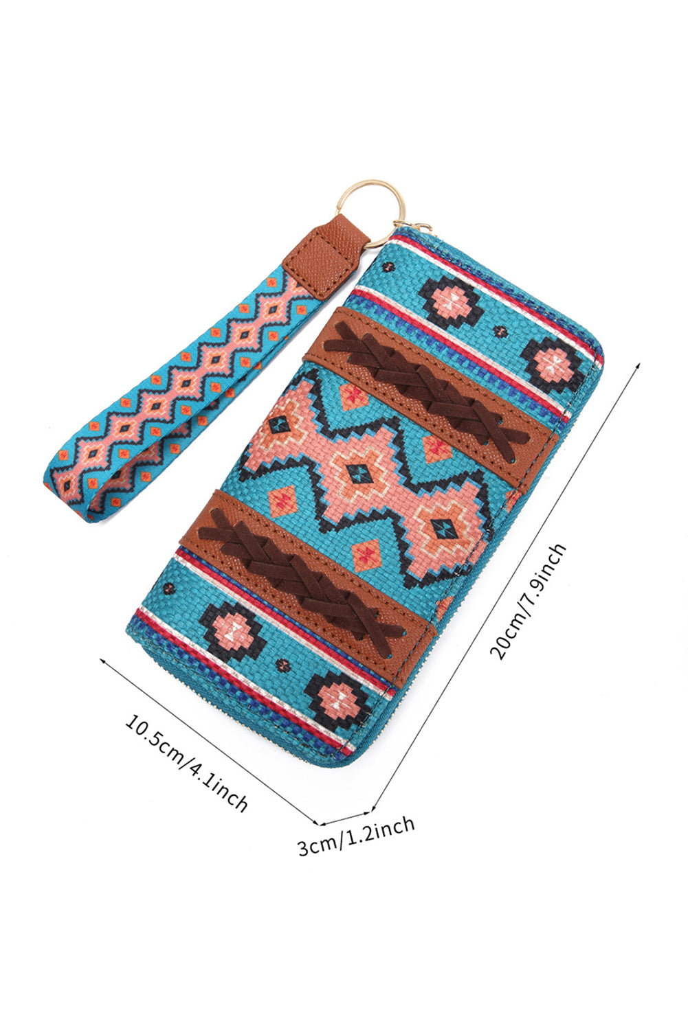 White Geometric Print PU Leather Wristlet Wallet