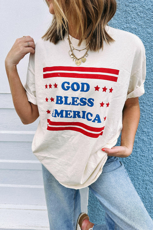 White GOD BLESS AMERICA Star and Stripe Graphic Tee