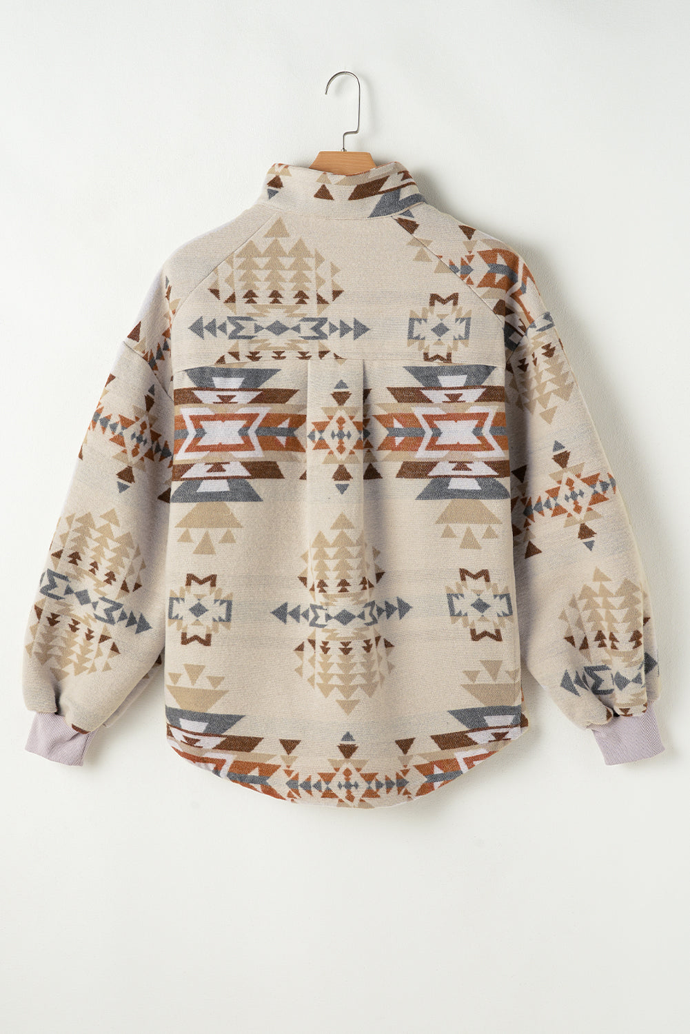 Apricot Geometric Print Collared Flap Pocket Sweatshirt