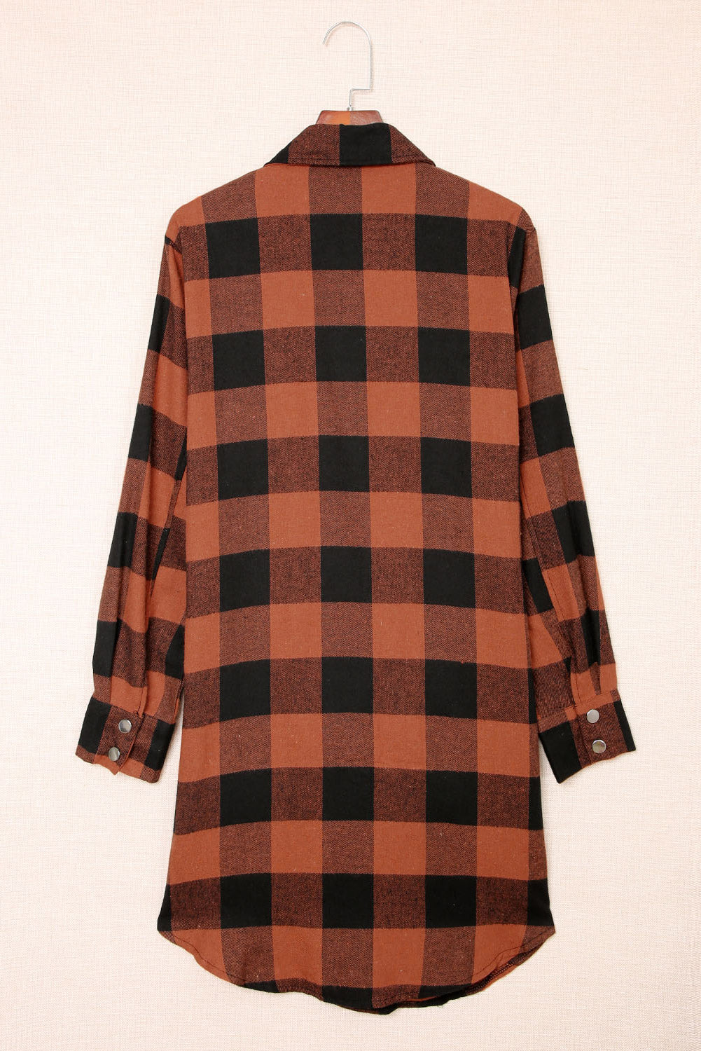 Red Plaid Collared Button Down Long Shirt Shacket