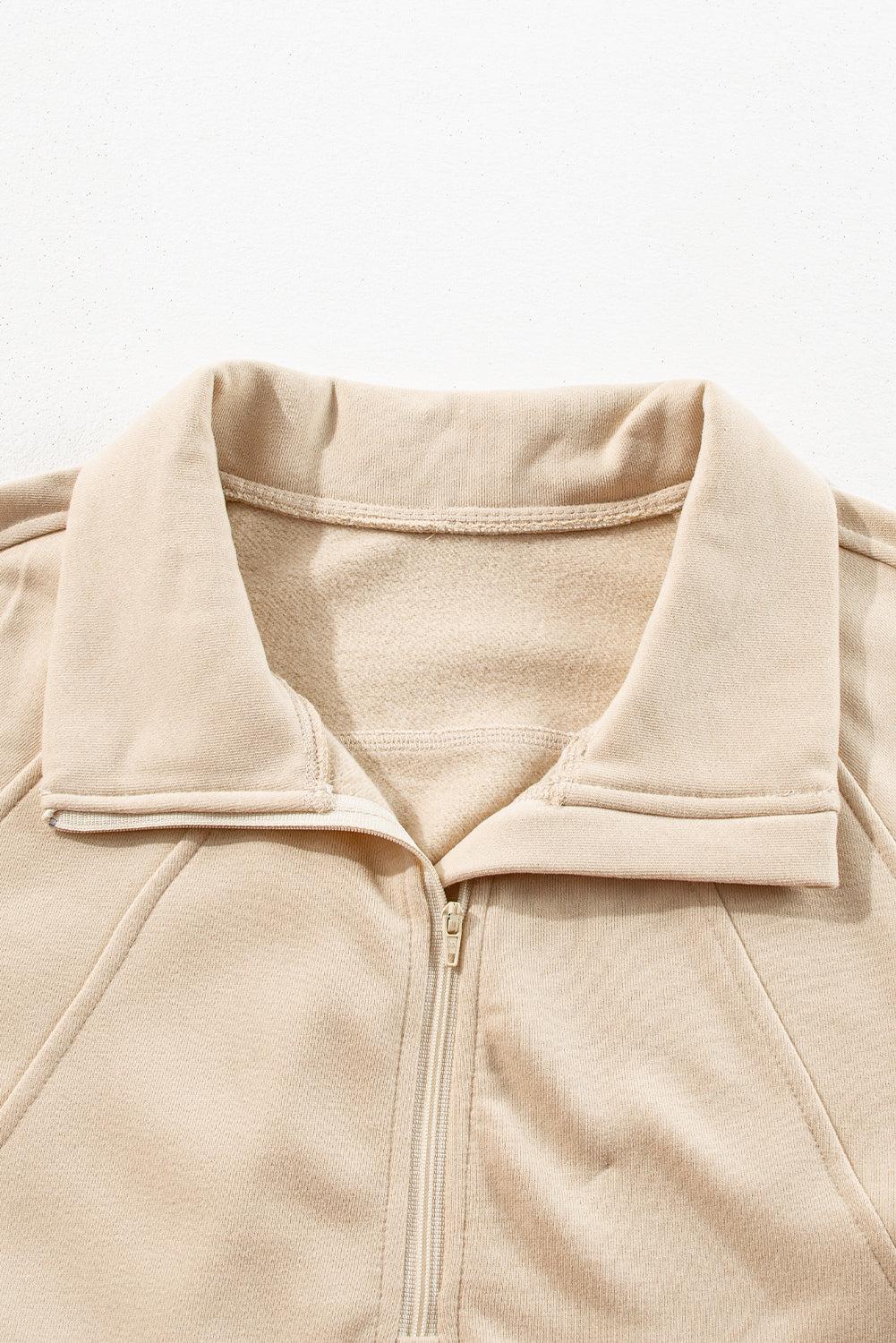 Parchment Zip Up Stand Collar Ribbed Thumbhole Sleeve Sweatshirt