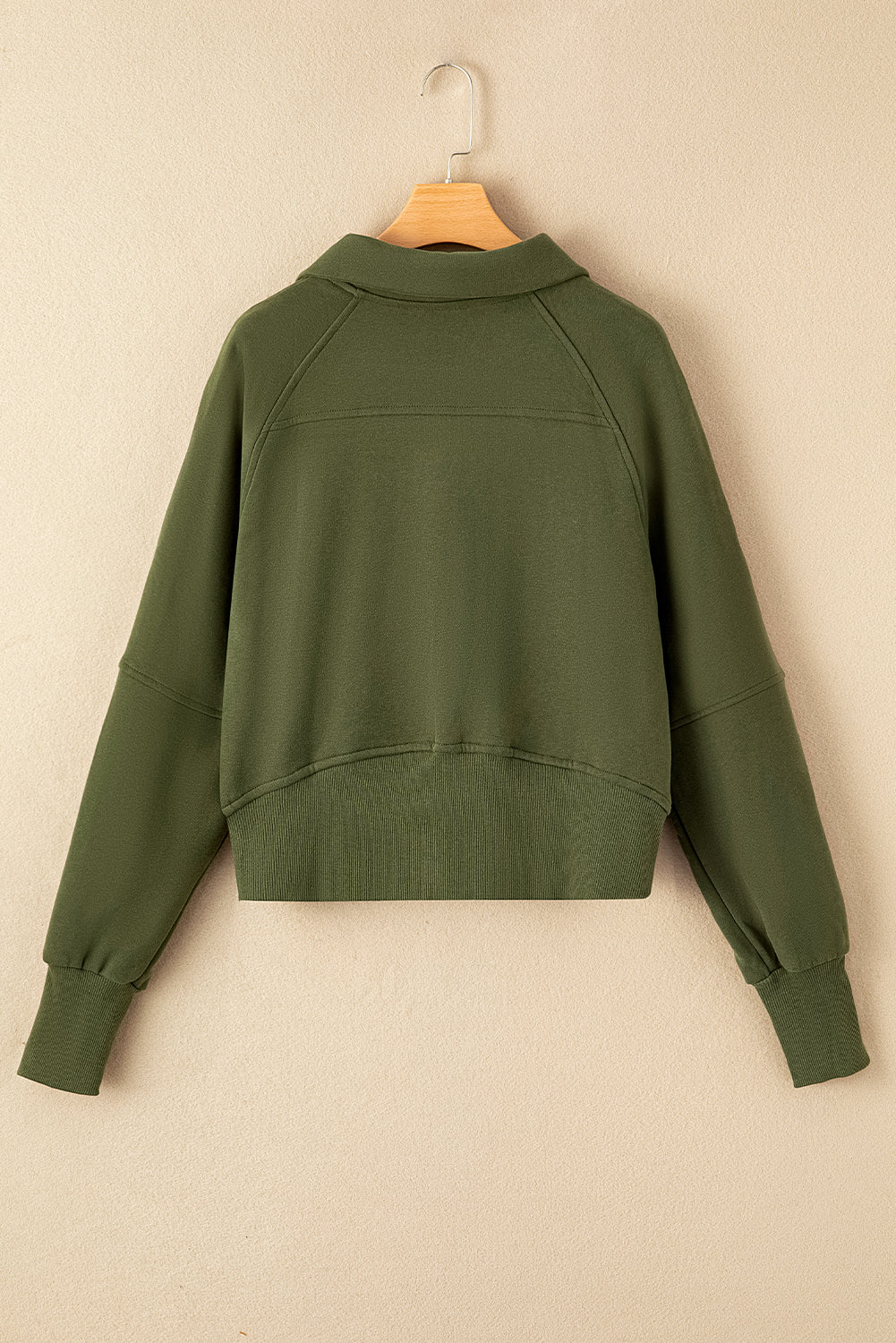 Parchment Zip Up Stand Collar Ribbed Thumbhole Sleeve Sweatshirt